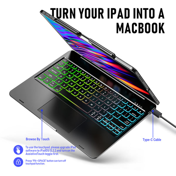 Keyboard Case for iPad Pro 12.9 inch 2018-3rd Gen / 2020-4th Gen – Touchpad Keyboard Compatible with iPad Pro 12.9 – Backlight Protection Wireless Tablet Keyboard - Pencil Holder Included