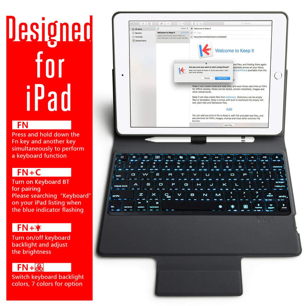 Keyboard Case Compatible with 2018 6th /2017 5th 9.7 inch iPad &iPad Pro 9.7 inch iPad Air/Air 2-Backlit Bluetooth Keyboard, Soft Leather Cover case with Keyboard(only fit 9.7 inch iPad)
