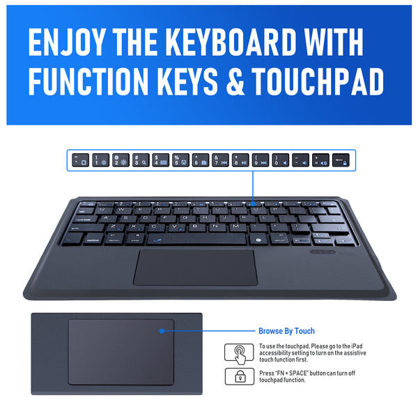 Keyboard Case Touchpad Function for iPad 7th Generation (10.2 inch 2019) / iPad Air 3rd Generation 10.5 2019/iPad Pro 10.5 2017– Stable Touchpad Function- iPad 7th Generation Case with Keyboard
