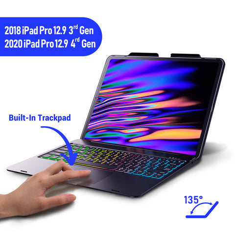 Keyboard Case for iPad Pro 12.9 inch 2018-3rd Gen / 2020-4th Gen – Touchpad Keyboard Compatible with iPad Pro 12.9 – Backlight Protection Wireless Tablet Keyboard - Pencil Holder Included